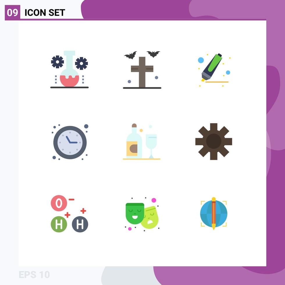 Stock Vector Icon Pack mit 9 Zeilenzeichen und Symbolen für die Glaszeitoptimierung Yard Time Clock editierbare Vektordesign-Elemente