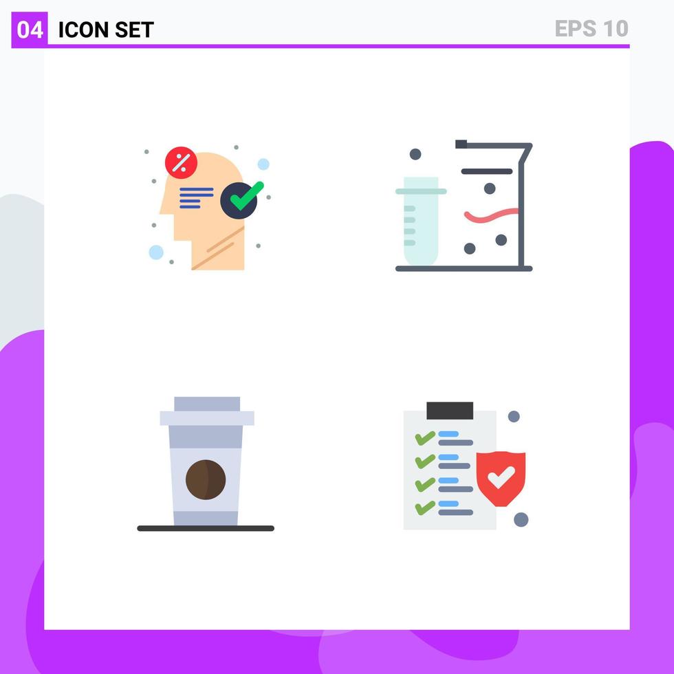 Piktogrammsatz von 4 einfachen flachen Ikonen von Gehirnkaffee-Ideenflaschen, die editierbare Vektordesign-Elemente enthalten vektor