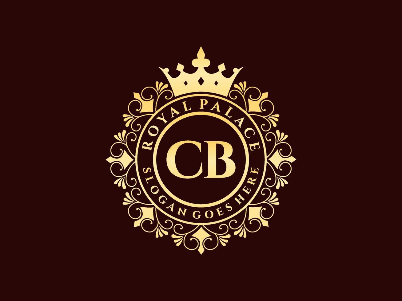 brev cb antik kunglig lyx victorian logotyp med dekorativ ram. vektor