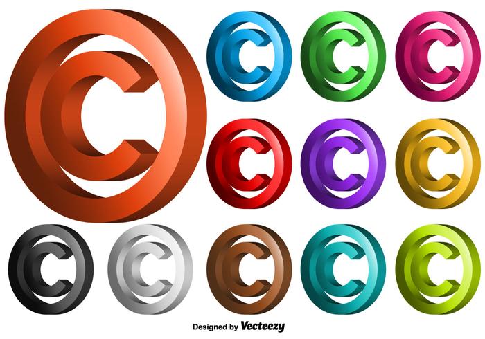 Vector 3D Copyright Symboluppsättning