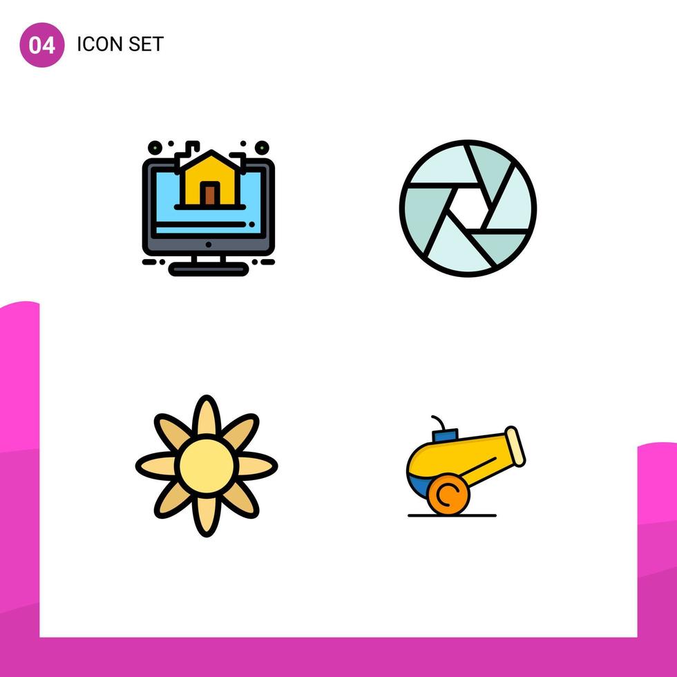 uppsättning av 4 modern ui ikoner symboler tecken för hus ört verklig egendom fokus kanon redigerbar vektor design element