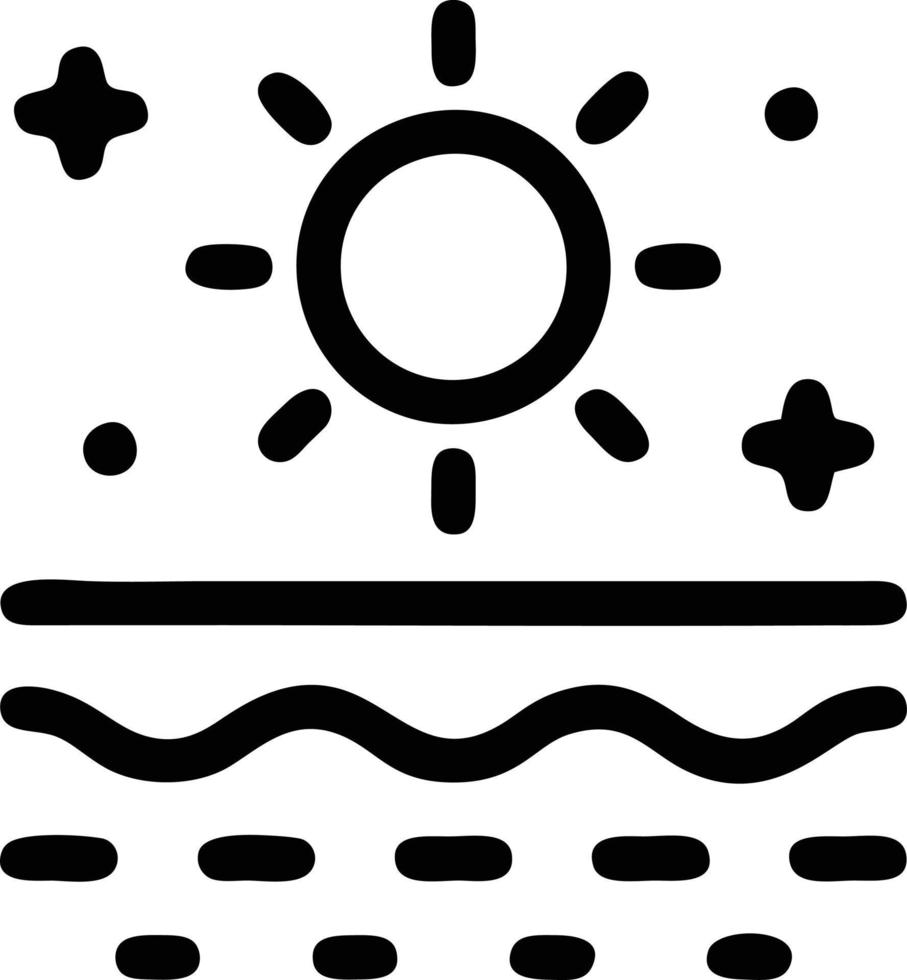 Sonnensymbol auf weißem Hintergrund, Illustration des Sonnensymbolsymbols in Schwarz auf weißem Hintergrund vektor