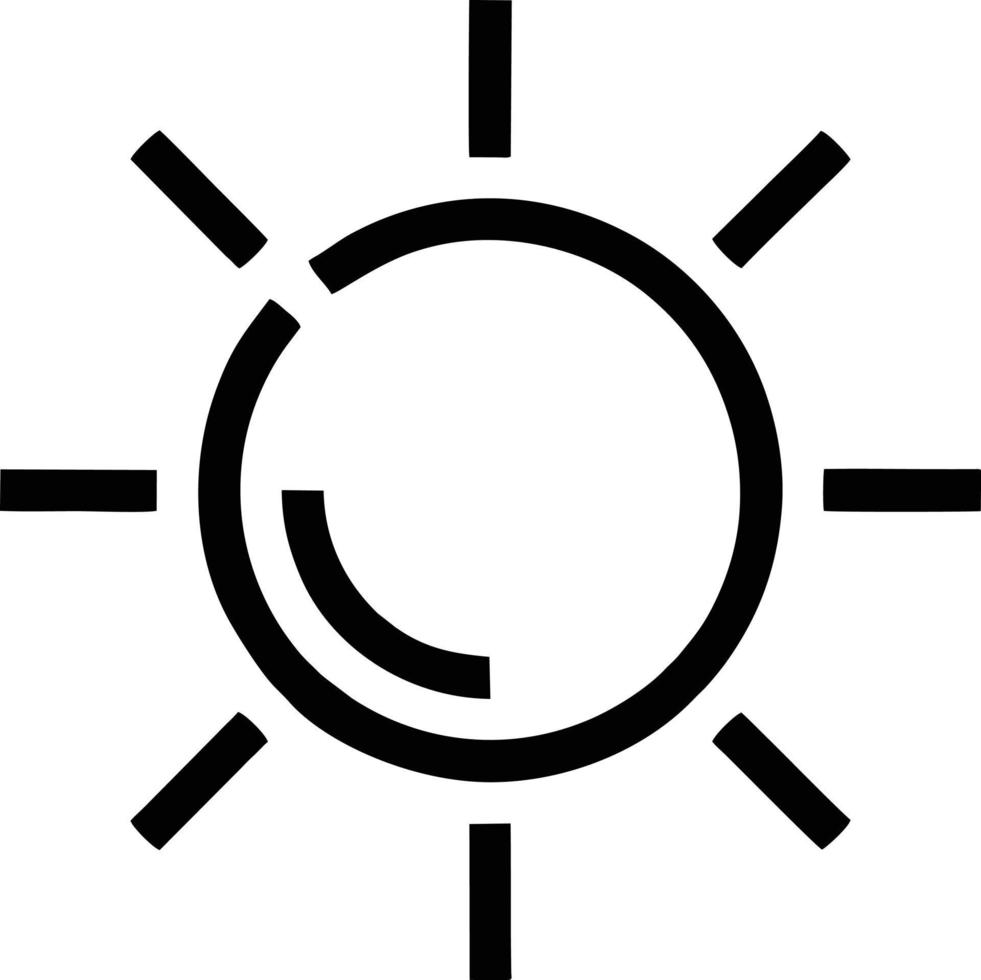 Sonnensymbol auf weißem Hintergrund, Illustration des Sonnensymbolsymbols in Schwarz auf weißem Hintergrund vektor