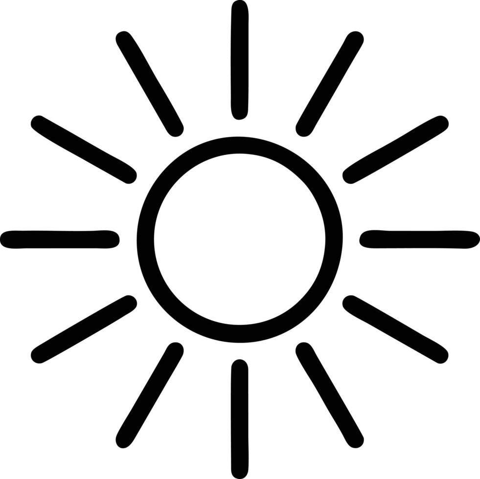 Sonnensymbol auf weißem Hintergrund, Illustration des Sonnensymbolsymbols in Schwarz auf weißem Hintergrund vektor