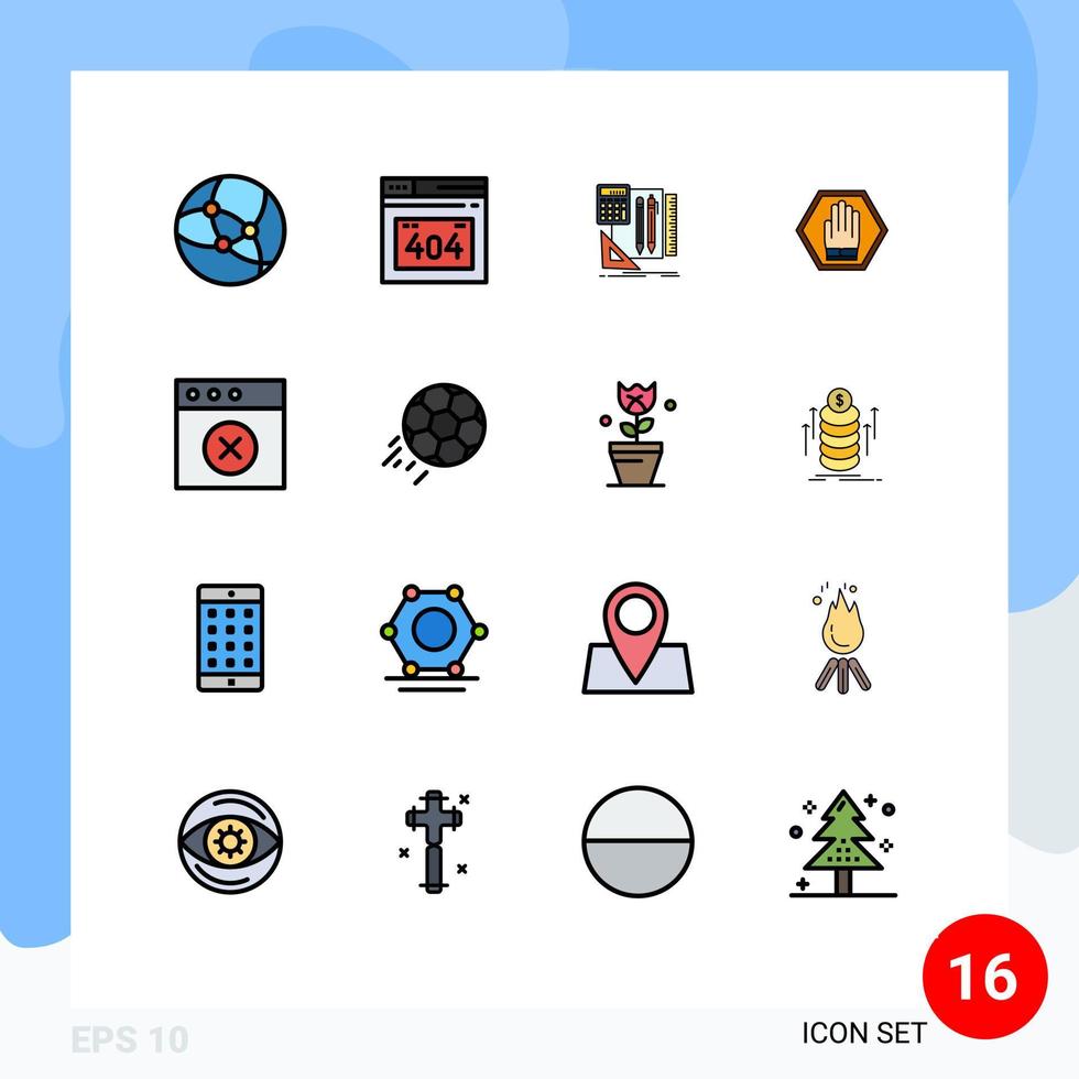 satz von 16 kommerziellen flachen farbgefüllten linien pack für mac app rechner warnzeichen editierbare kreative vektordesignelemente vektor