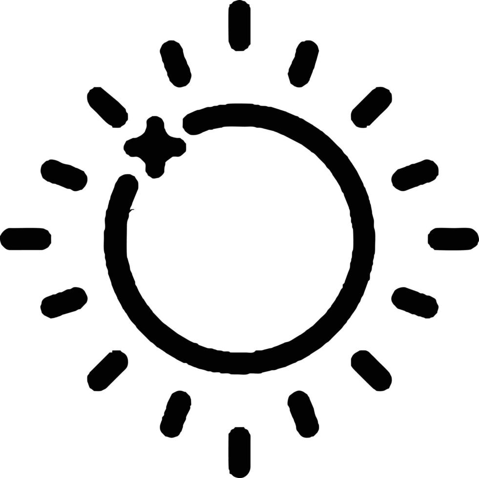 Sonnensymbol auf weißem Hintergrund, Illustration des Sonnensymbolsymbols in Schwarz auf weißem Hintergrund vektor