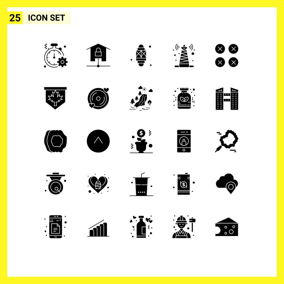 25 universell fast glyf tecken symboler av torn signal låst festival ramadan redigerbar vektor design element
