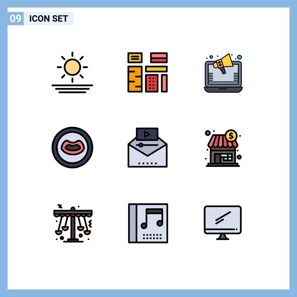 uppsättning av 9 modern ui ikoner symboler tecken för video reklam känd video annonser mun anatomi redigerbar vektor design element