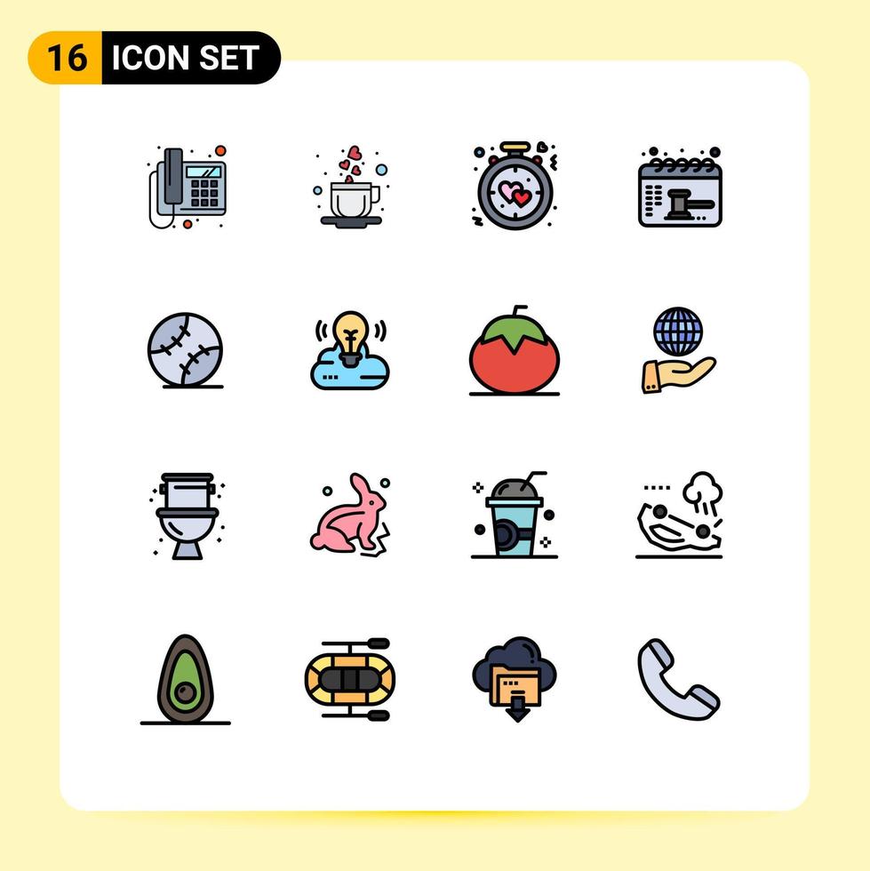 modern uppsättning av 16 platt Färg fylld rader pictograph av baseboll balans hjärta datum utnämning redigerbar kreativ vektor design element