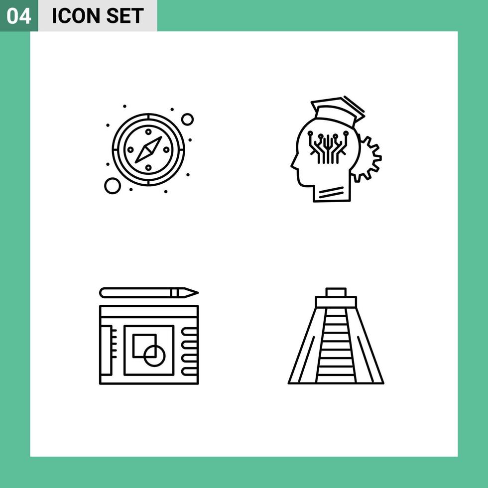 moderner Satz von 4 gefüllten flachen Farben und Symbolen wie Kompass-Layout-Wissen smarter Erfolg editierbare Vektordesign-Elemente vektor