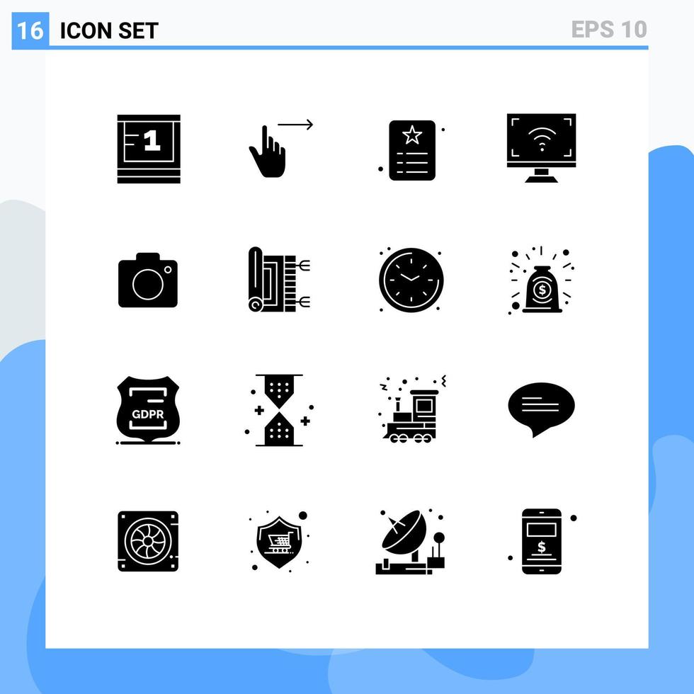 universelle Symbolsymbole Gruppe von 16 modernen soliden Glyphen intelligenter Multimedia-Swipe-Elektronik-Identität bearbeitbare Vektordesign-Elemente vektor