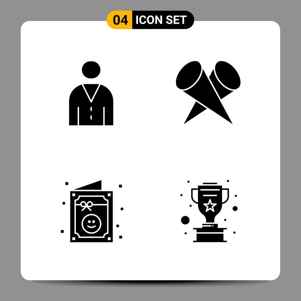 4 schwarze Icon-Pack-Glyphen-Symbole Zeichen für ansprechende Designs auf weißem Hintergrund 4 Icons gesetzt vektor