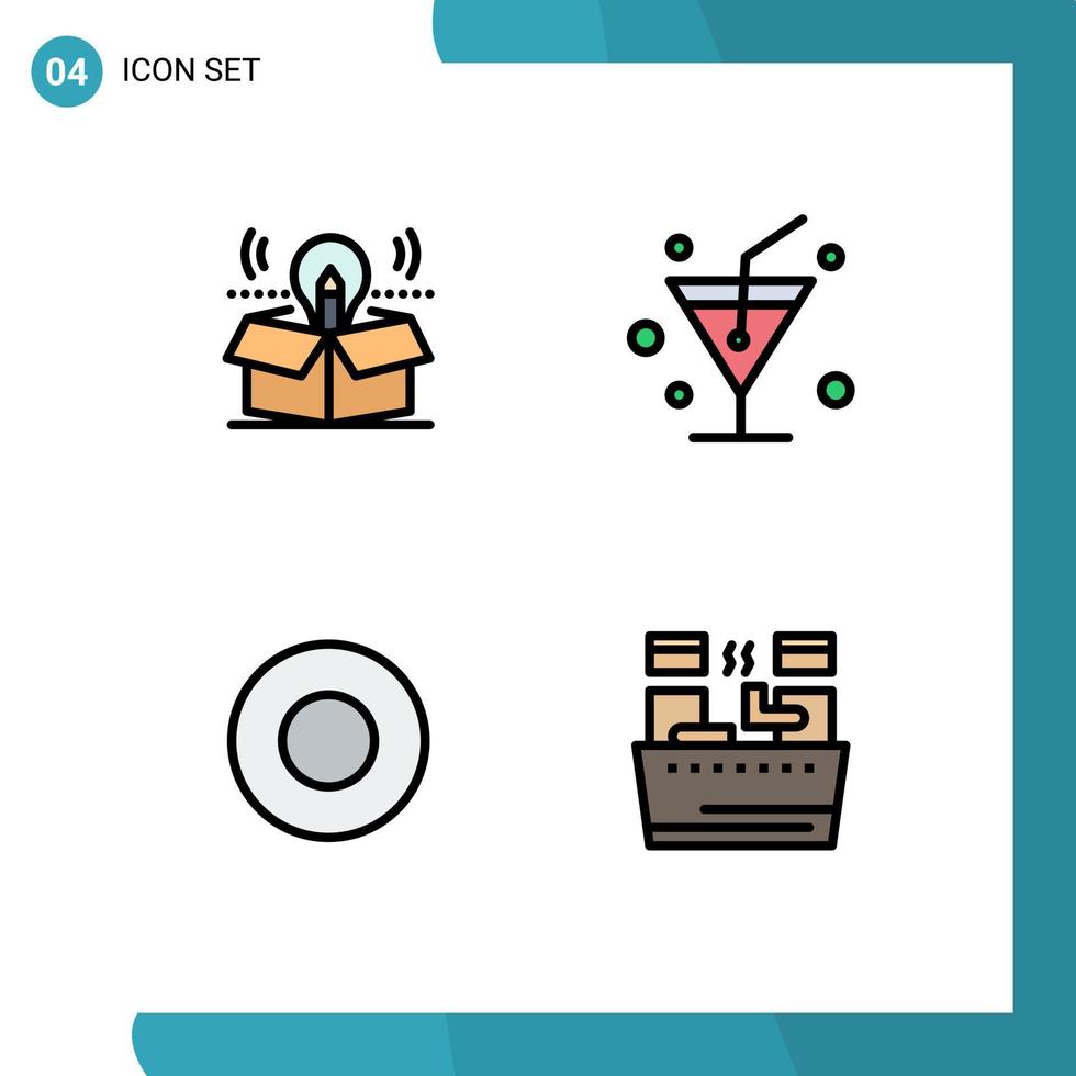 4 universelle Filledline-Flachfarben für Web- und mobile Anwendungen Box-Service-Idee Glas tränken editierbare Vektordesign-Elemente vektor