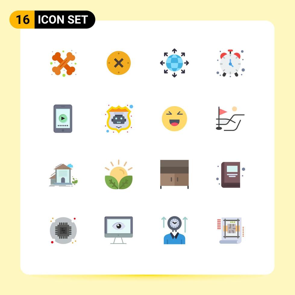 platt Färg packa av 16 universell symboler av telefon tidmätare annullera klocka värld redigerbar packa av kreativ vektor design element