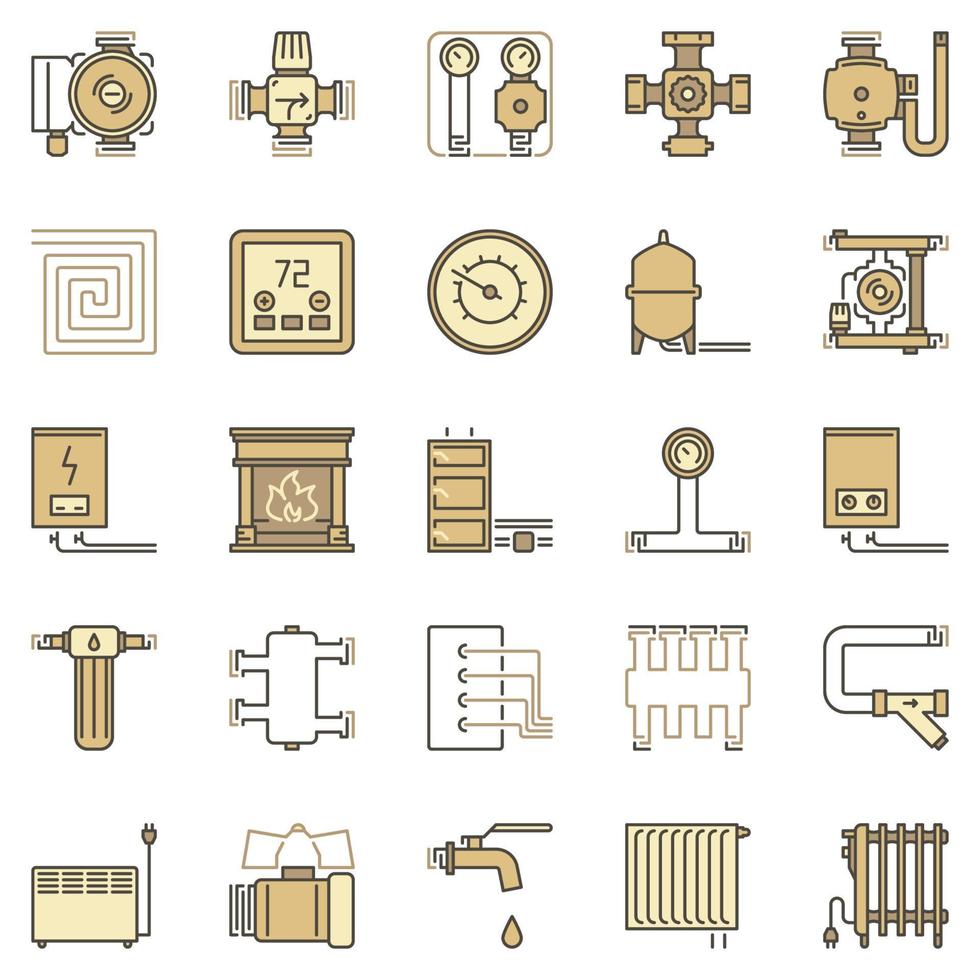 hausheizung und heizungen farbige konzeptvektorsymbole gesetzt vektor