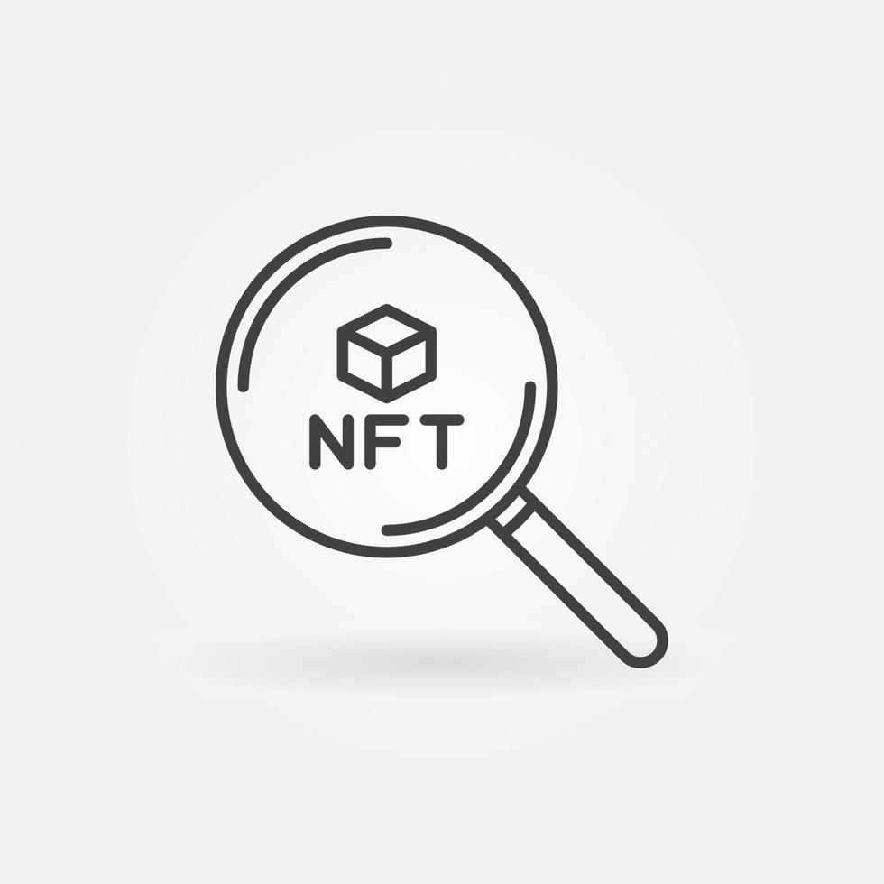 Lupe mit nicht fungiblem Token nft-Vektorumrisssymbol vektor