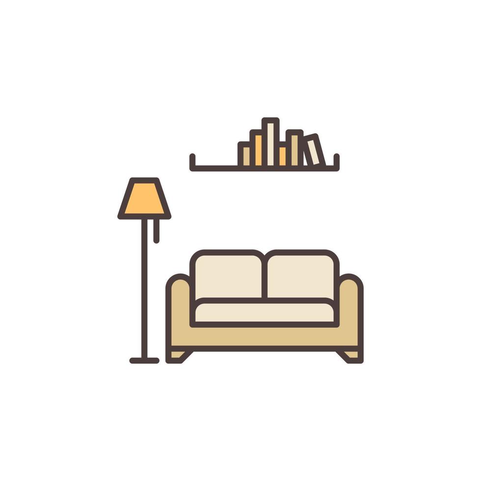 Sofa mit Lampe und Bücherregal Vektorkonzept farbiges Symbol vektor