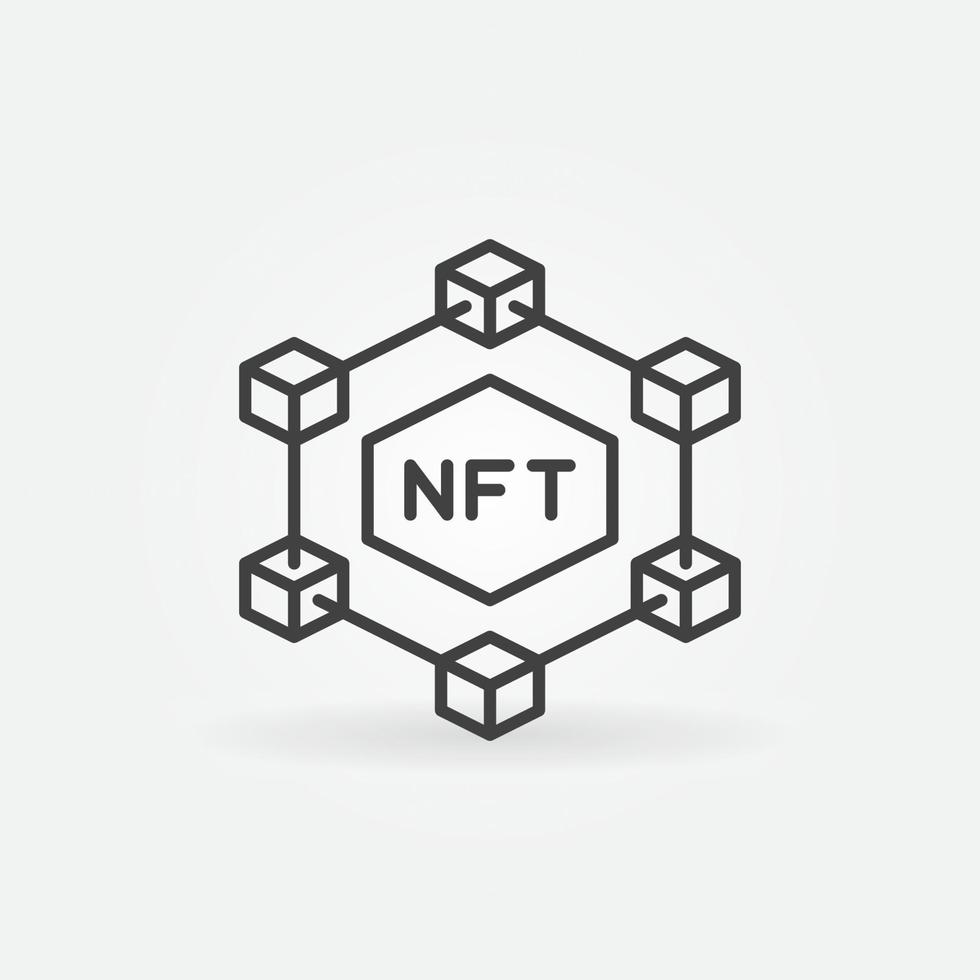 Blockchain mit nicht fungiblem Token-Umrissvektorsymbol. nft-Symbol vektor