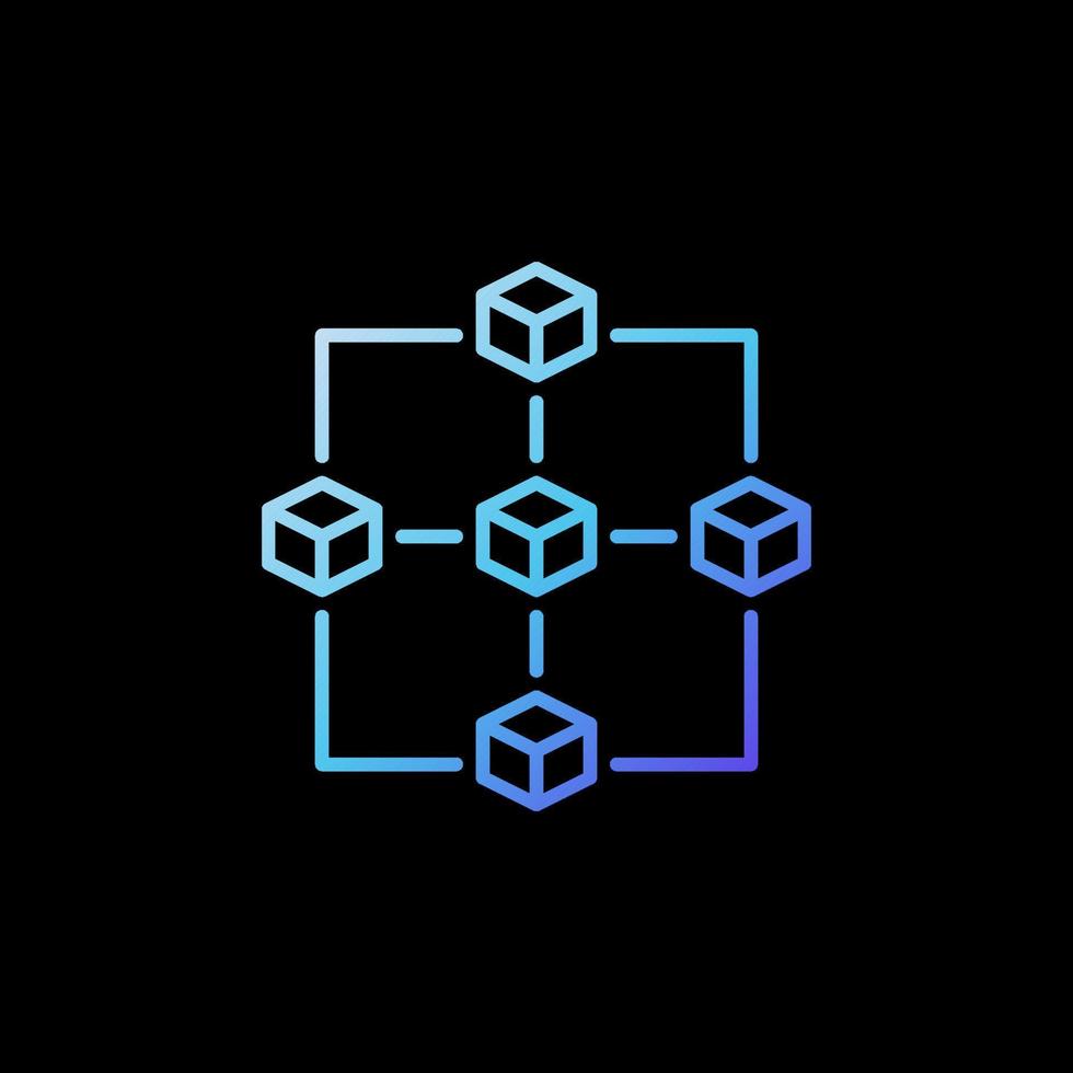blaues Symbol für die Blockkettenvektorlinie. 5 Blockchain-Blöcke farbiges Zeichen vektor