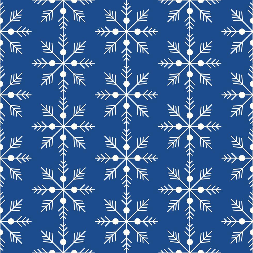 nahtloses muster von schneeflocken auf lokalisiertem blauem hintergrund. vektor für die jahreszeitfeier des neuen jahres, weihnachten, winterferien. Schneefallhintergrund für Grußkarten, Scrapbooking, Tapeten.