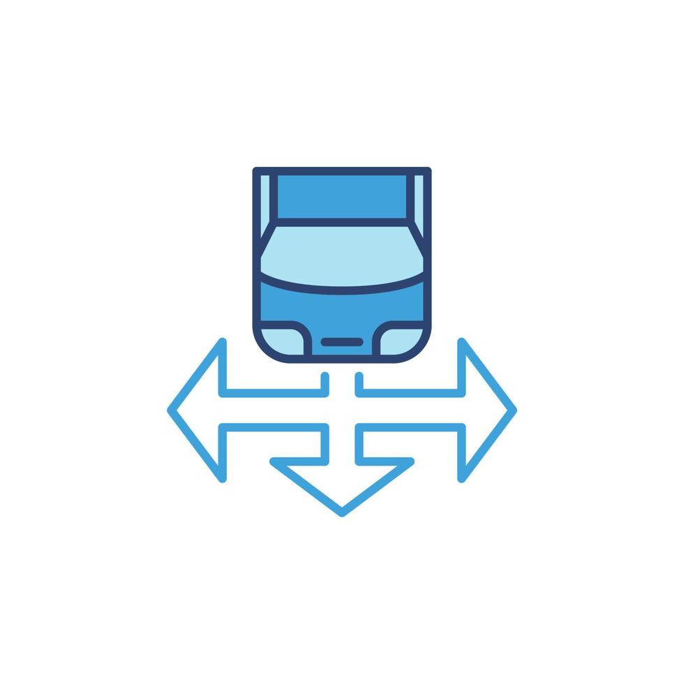 bil och pil vektor blå ikon - förarlös bil begrepp tecken