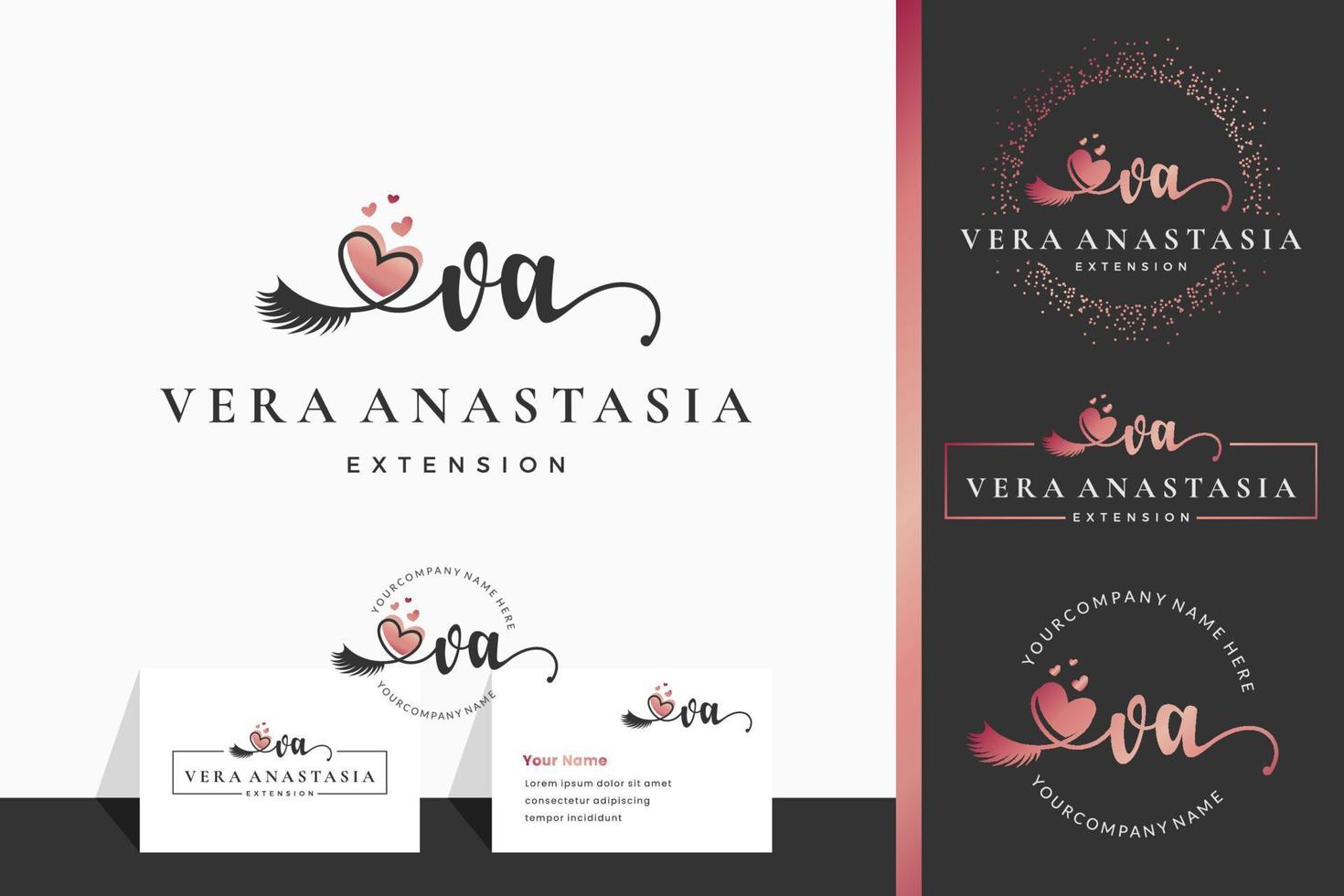 anfangsbuchstabe va v wimper, augenbraue, wimpern, wimpernverlängerung logo design kollektion für branding vektor