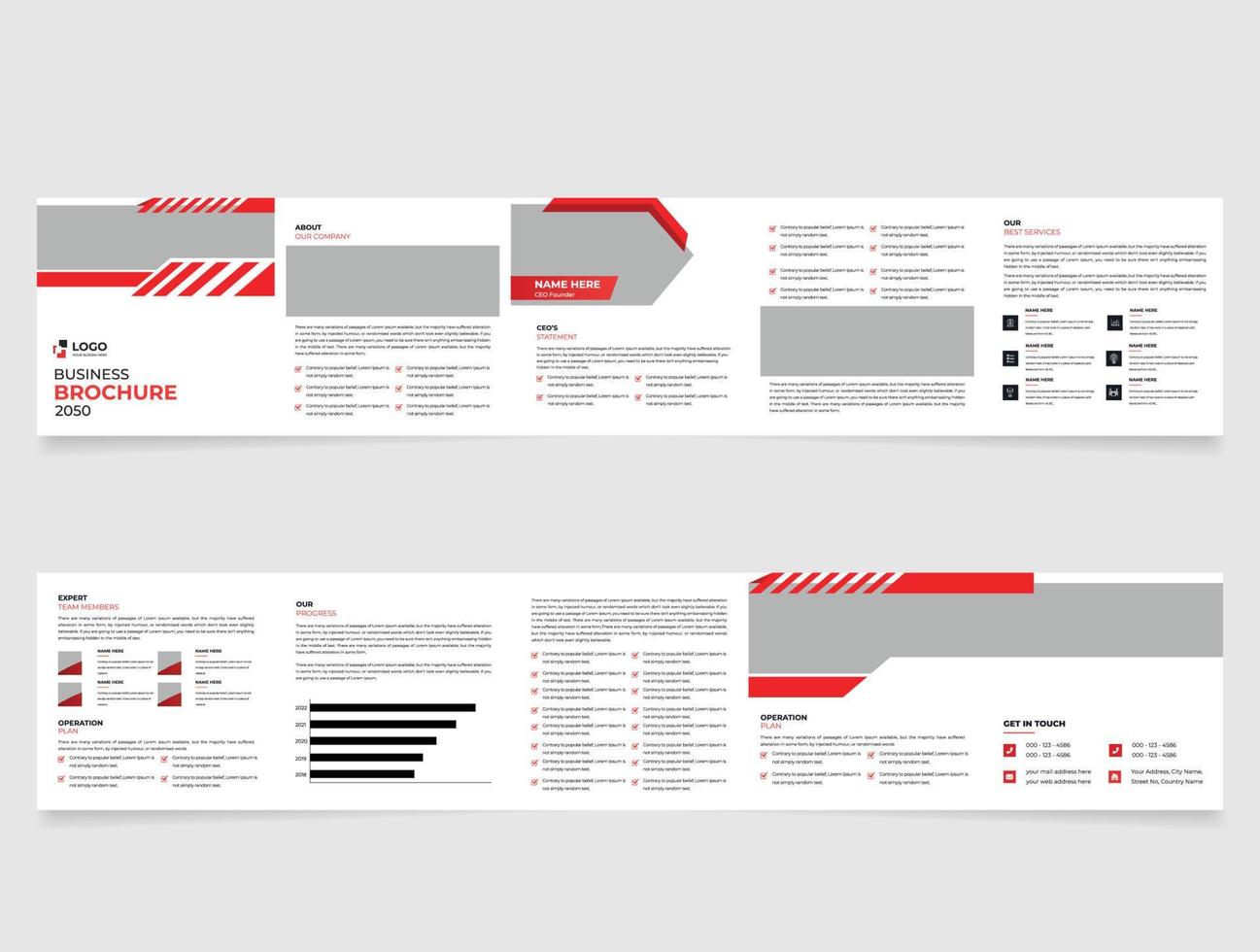 fünffache kreative Geschäftsbroschüre mit modernem abstraktem Design. Verwenden Sie es für Geschäftspräsentationen und Mehrzweckdesign vektor