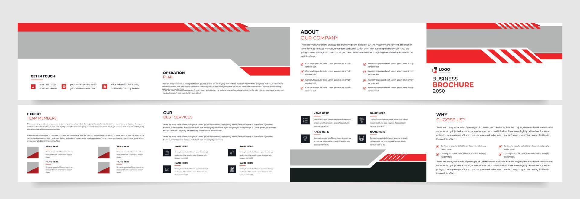Geometrische Geschäftsbroschüre mit vierfacher Landschaft mit modernem abstraktem Designmarketing, Druck, Jahresbericht und Geschäftspräsentationen und Mehrzweck vektor