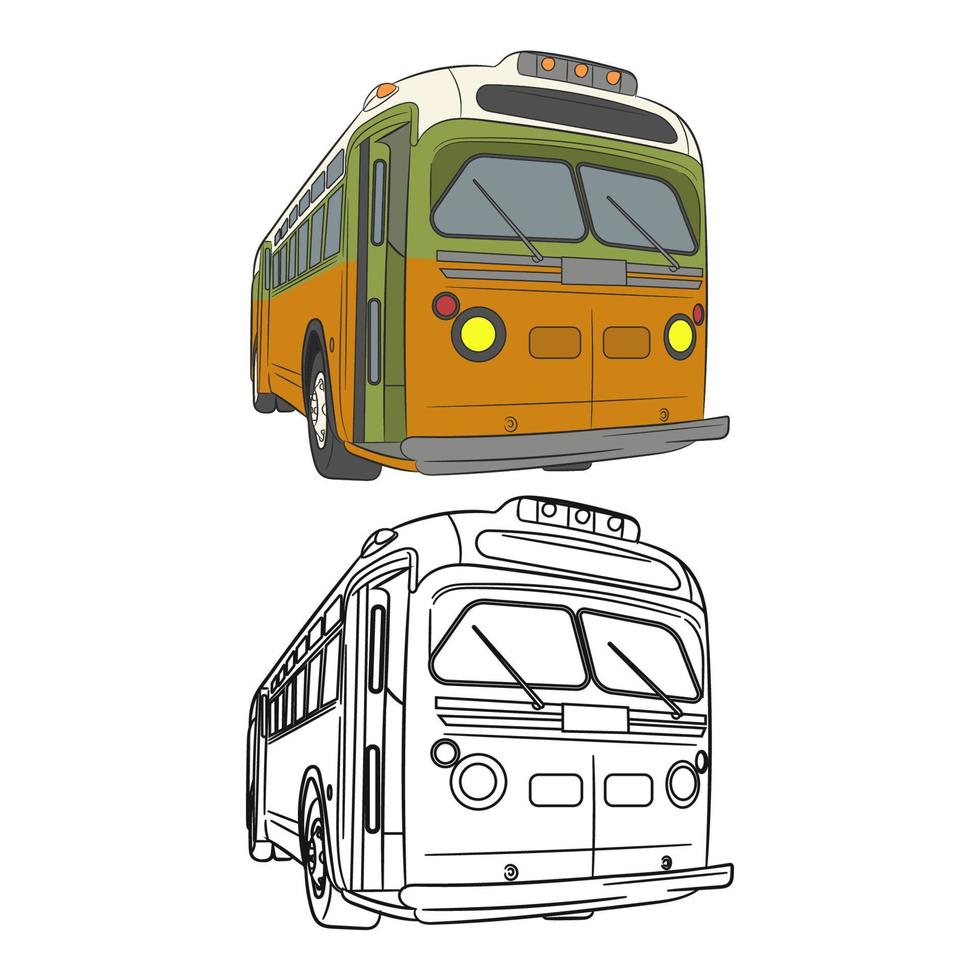 gelbes Busfahrzeug. vektorillustration im strichzeichnungsstil vektor