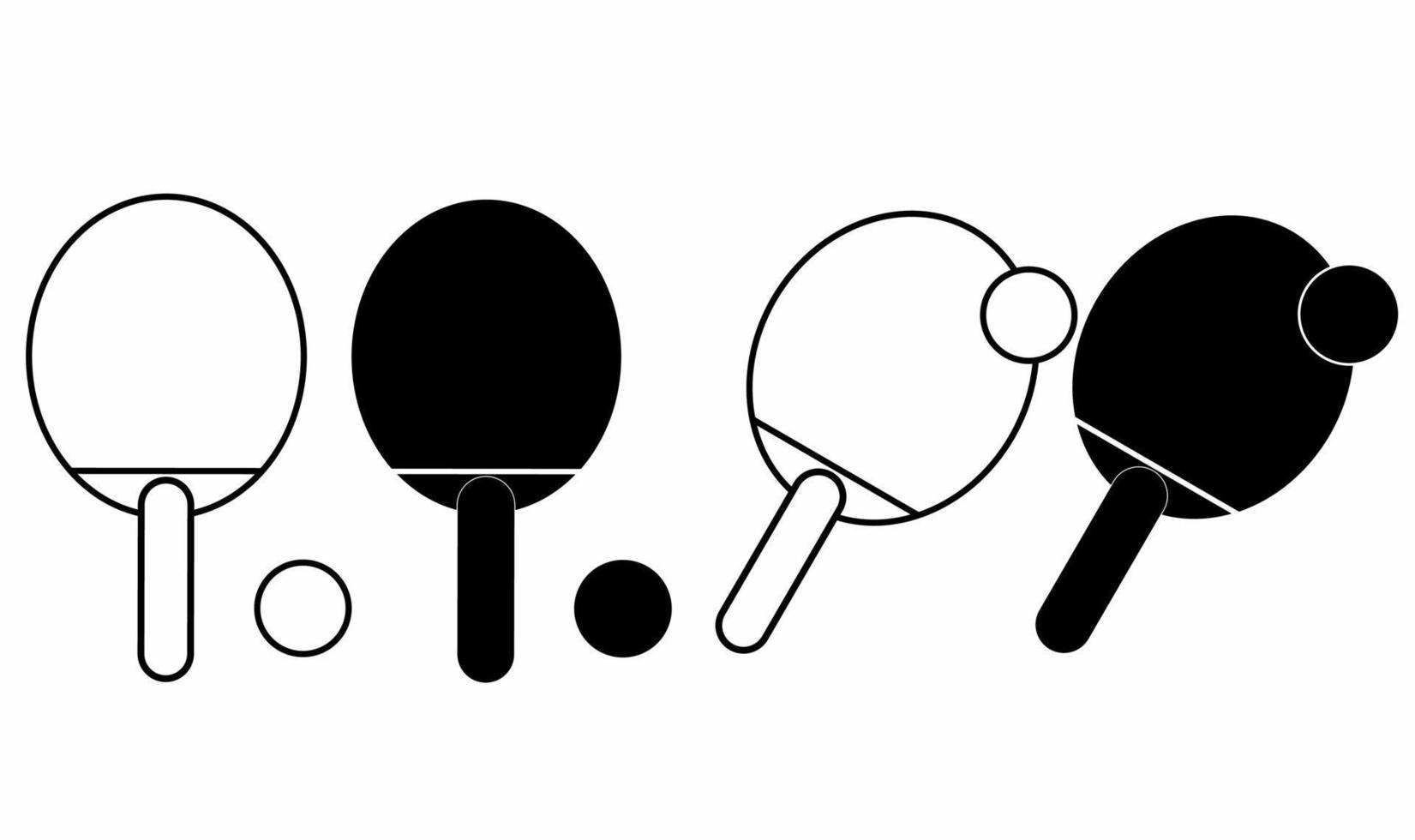 översikt silhuett ping pong racketar och boll ikon uppsättning isolerat på vit bakgrund vektor