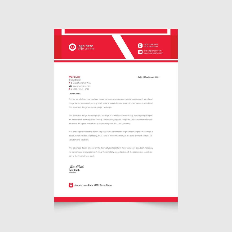 röd företags- modern brev design mall vektor