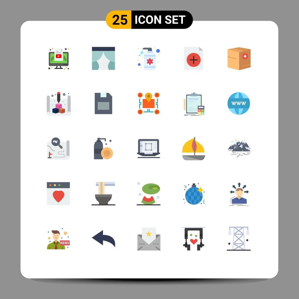 Packung mit 25 modernen flachen Farbzeichen und Symbolen für Web-Printmedien wie Box New Window Document Care editierbare Vektordesign-Elemente vektor