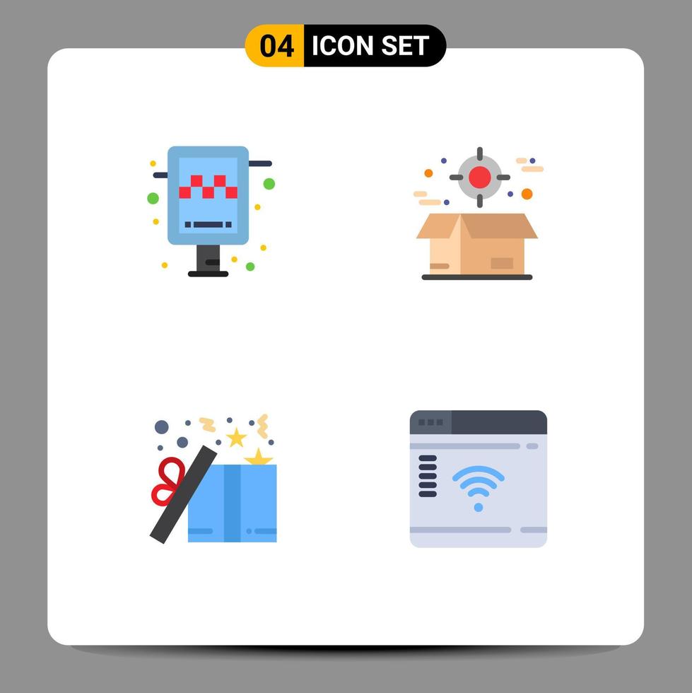 4 flaches Icon-Konzept für mobile Websites und Apps an Bord von Geschenktaxi-Kisten, Weihnachten, editierbare Vektordesign-Elemente vektor