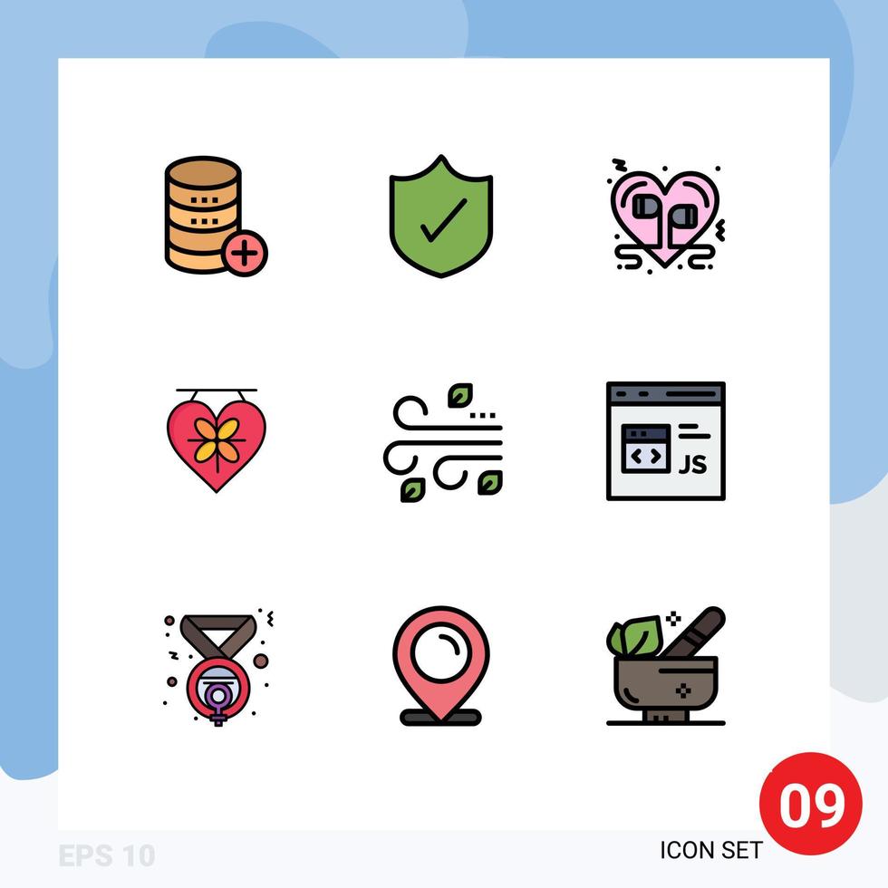 Aktienvektor-Icon-Pack mit 9 Zeilenzeichen und Symbolen für blasende Herzkopfhörer lieben romantische editierbare Vektordesign-Elemente vektor
