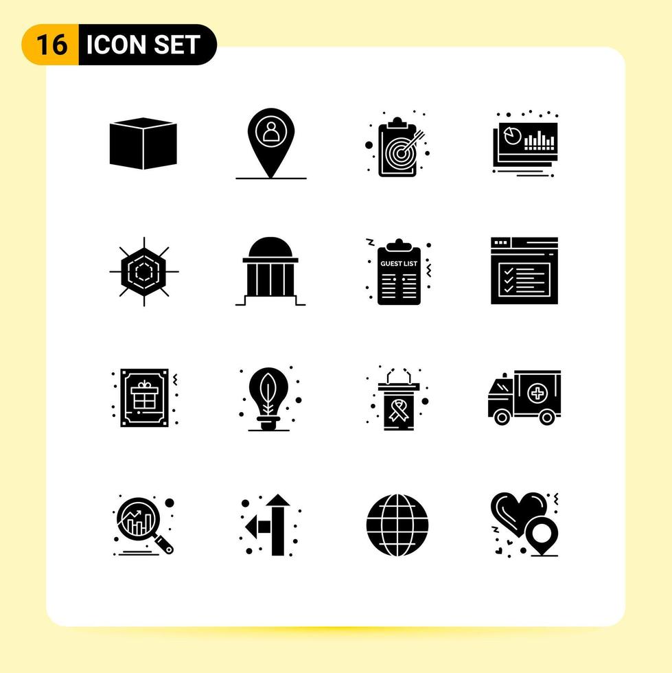 grupp av 16 fast glyfer tecken och symboler för Semester prognos mål finansiär Diagram redigerbar vektor design element
