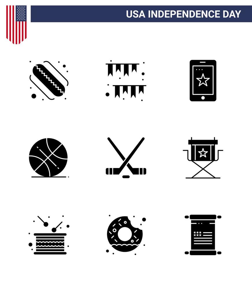 satz von 9 usa-tag-symbolen amerikanische symbole unabhängigkeitstag zeichen für eissport usa mobiler sport backetball editierbare usa-tag-vektordesignelemente vektor