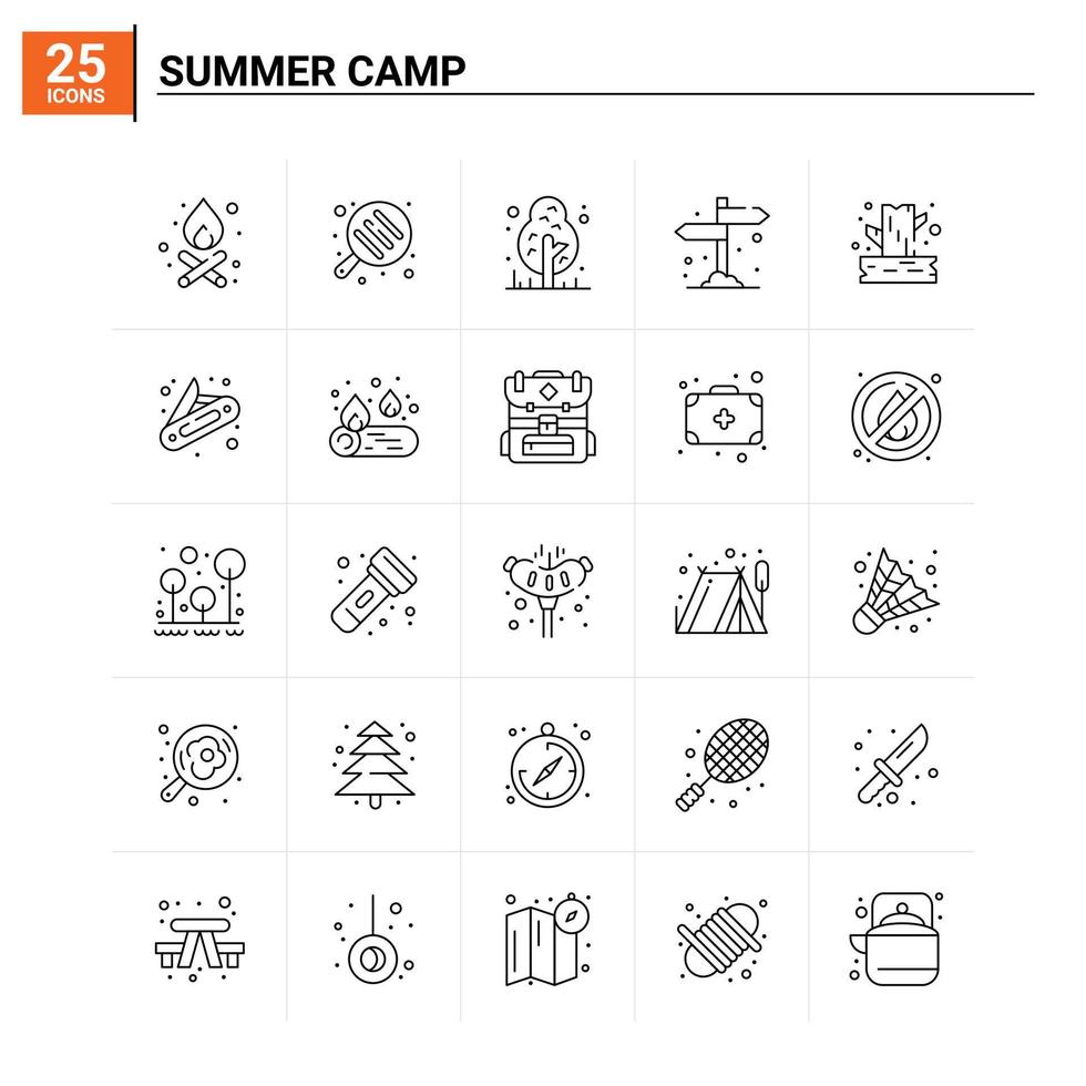 25 Sommercamp-Icon-Set Vektorhintergrund vektor