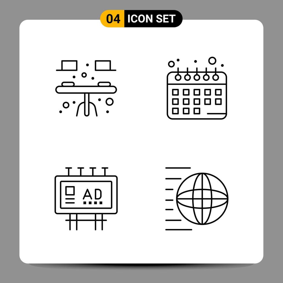 Umrisssymbole mit 4 schwarzen Symbolen für ansprechende Designs auf weißem Hintergrund 4 Symbole setzen kreativen schwarzen Symbolvektorhintergrund vektor