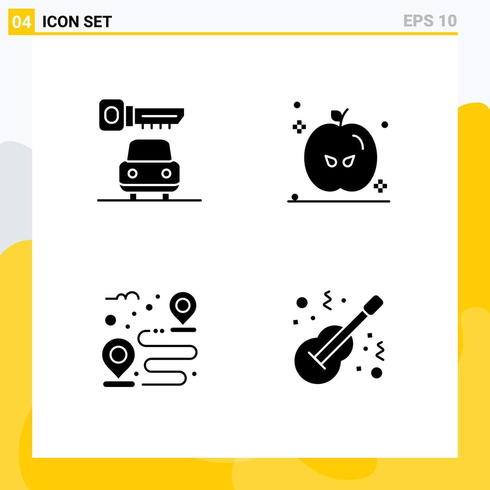 satz von 4 modernen ui-symbolen symbole zeichen für autoweg urlaubsziel folk editierbare vektordesignelemente vektor