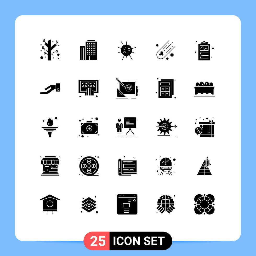 Stock Vector Icon Pack mit 25 Zeilenzeichen und Symbolen für Handkatalog-Viruskatalog-Anzeige editierbare Vektordesign-Elemente