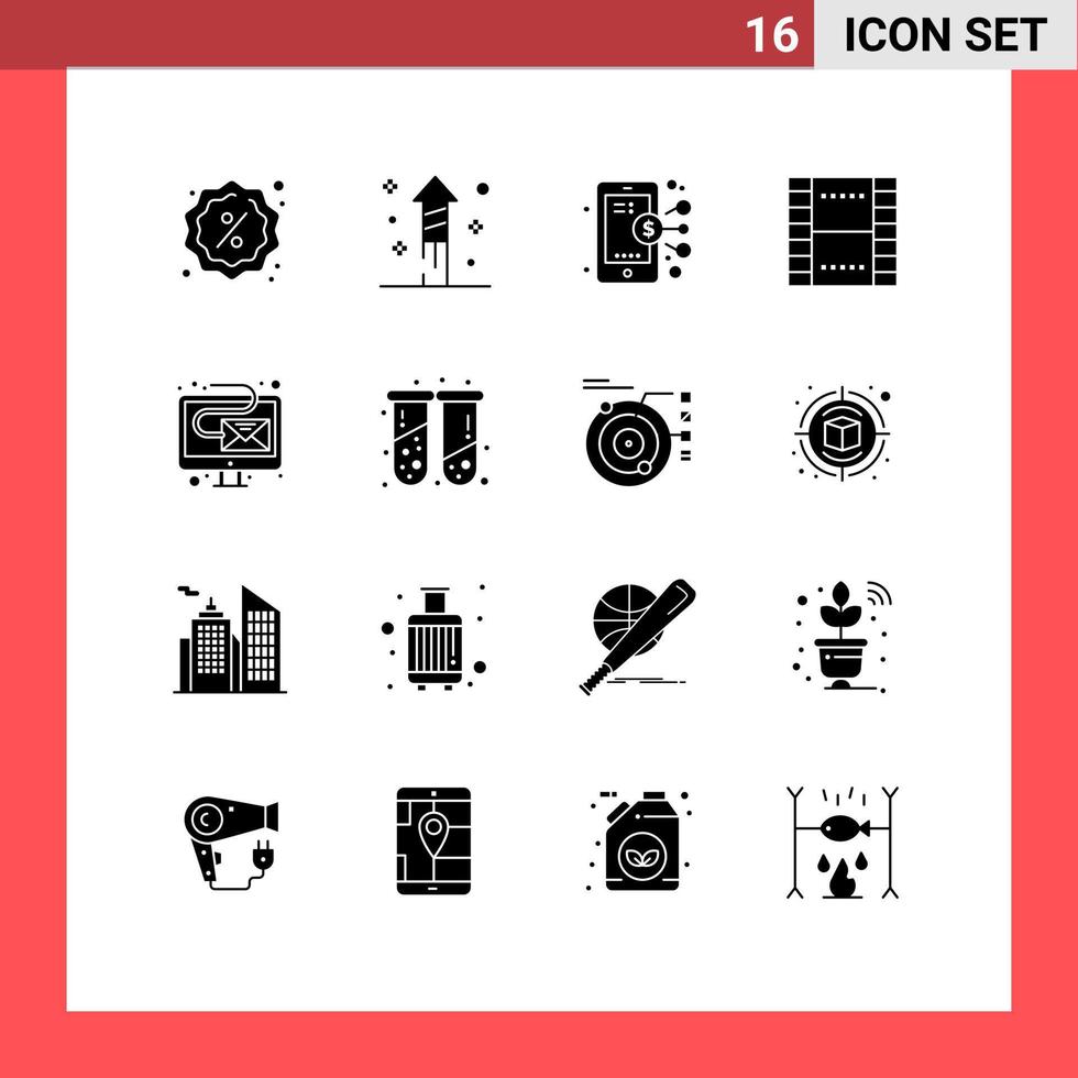 mobile schnittstelle solider glyphensatz von 16 piktogrammen von email ux business ui wesentlichen bearbeitbaren vektordesignelementen vektor