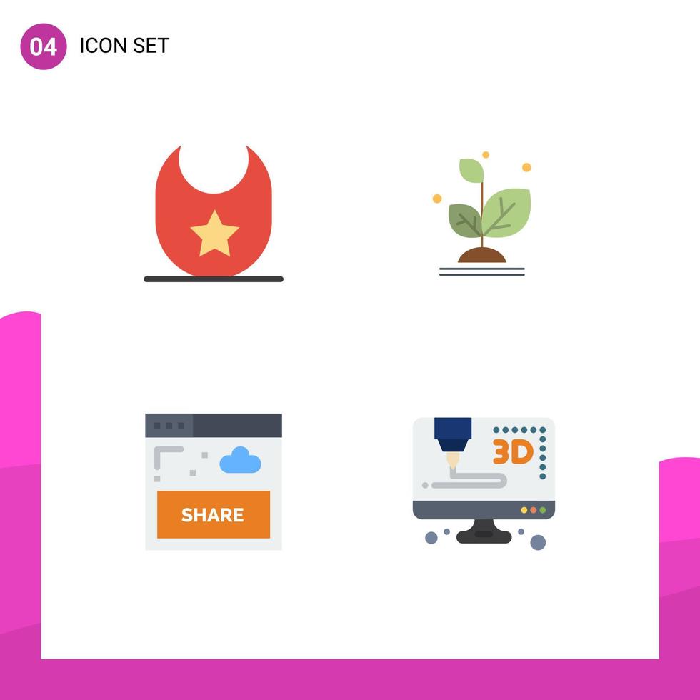 Satz von 4 Vektor-Flachsymbolen auf dem Gitter für Baby-Sharing-Pflanzenerfolgsdrucker editierbare Vektordesign-Elemente vektor