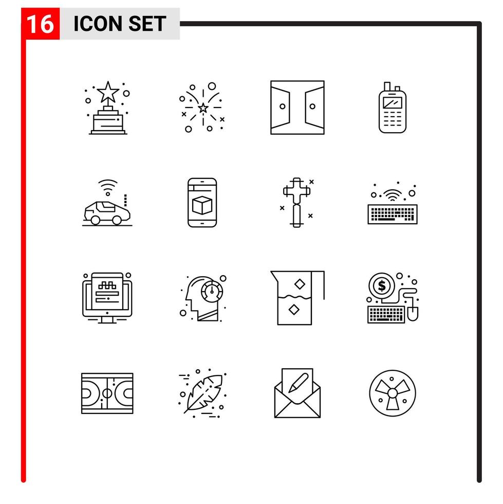 Gruppe von 16 modernen Umrissen für bearbeitbare Vektordesign-Elemente für drahtlose Türempfängertelefone im Auto vektor
