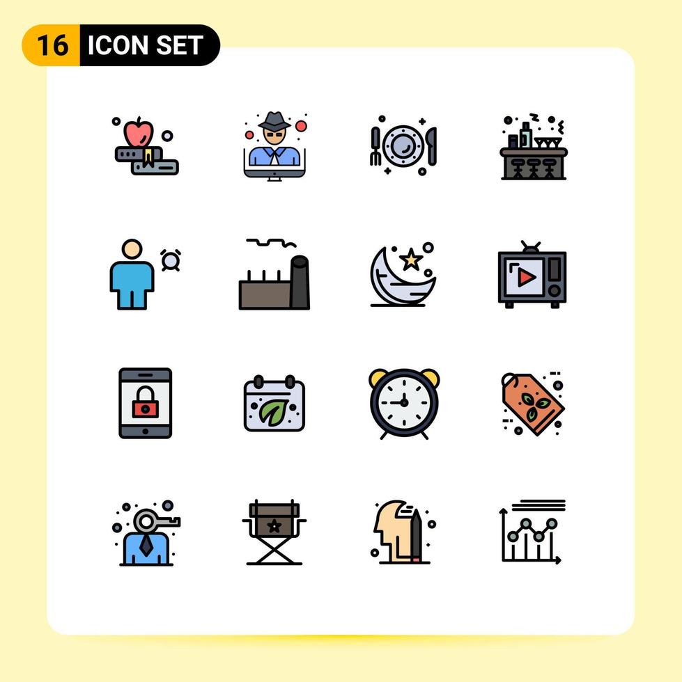 piktogram uppsättning av 16 enkel platt Färg fylld rader av avatar fest tallrik natt vin redigerbar kreativ vektor design element