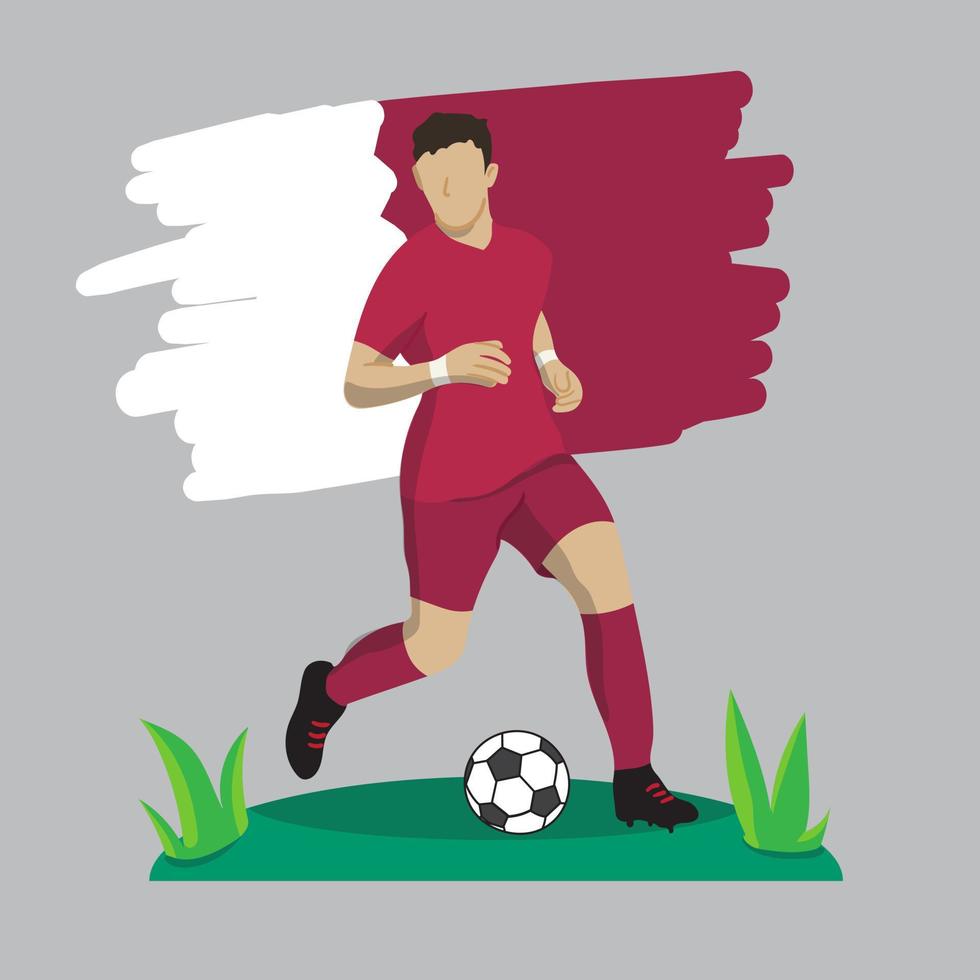 Flaches Design des Katar-Fußballspielers mit Flaggenhintergrund-Vektorillustration vektor