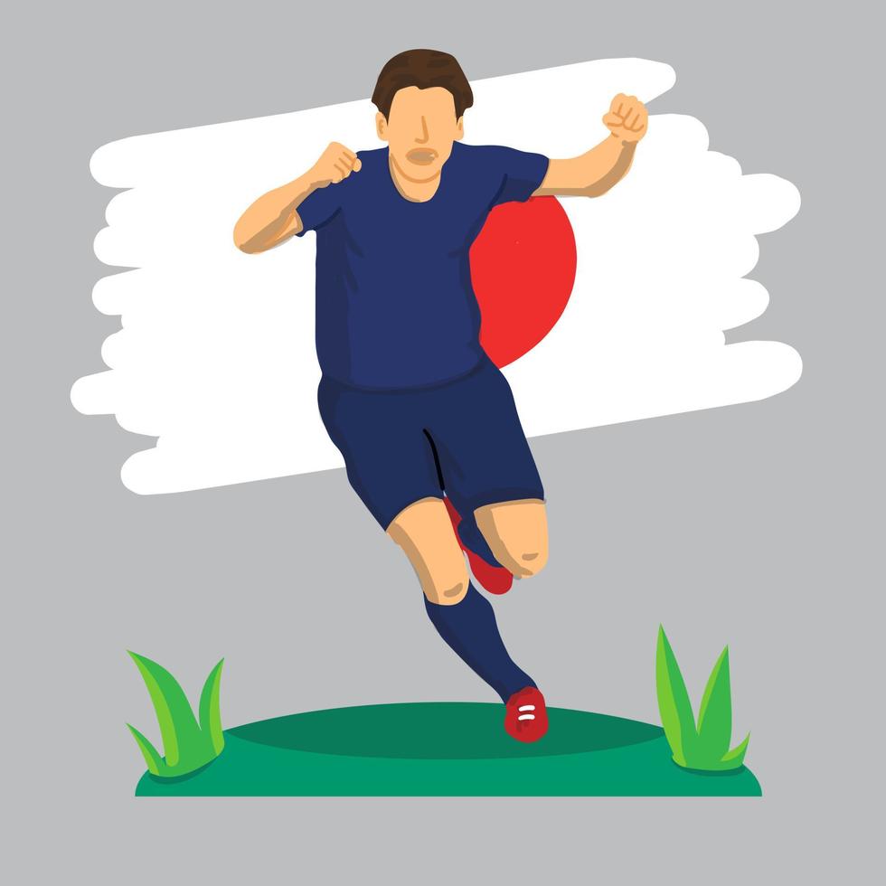 flaches design des japanischen fußballspielers mit flaggenhintergrund-vektorillustration vektor