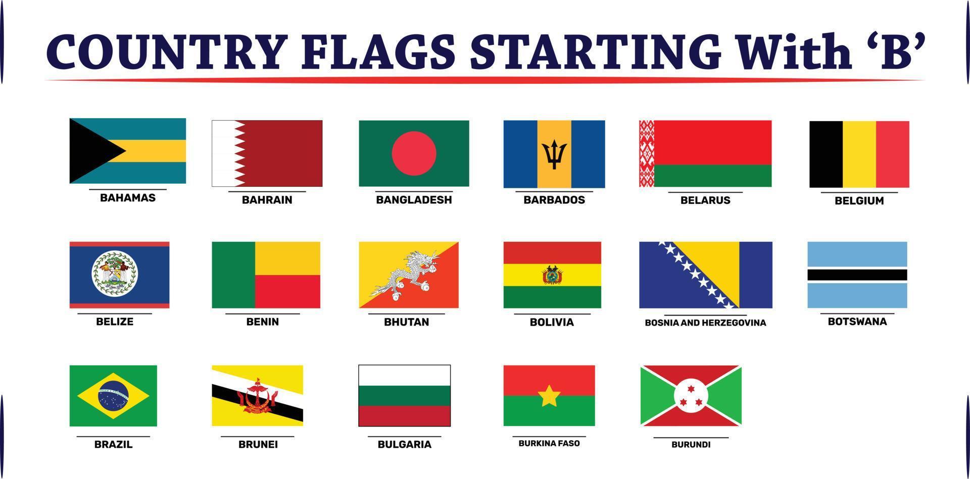 Land flaggor startande med brev b vektor fil. fullt redigerbar och skalbar