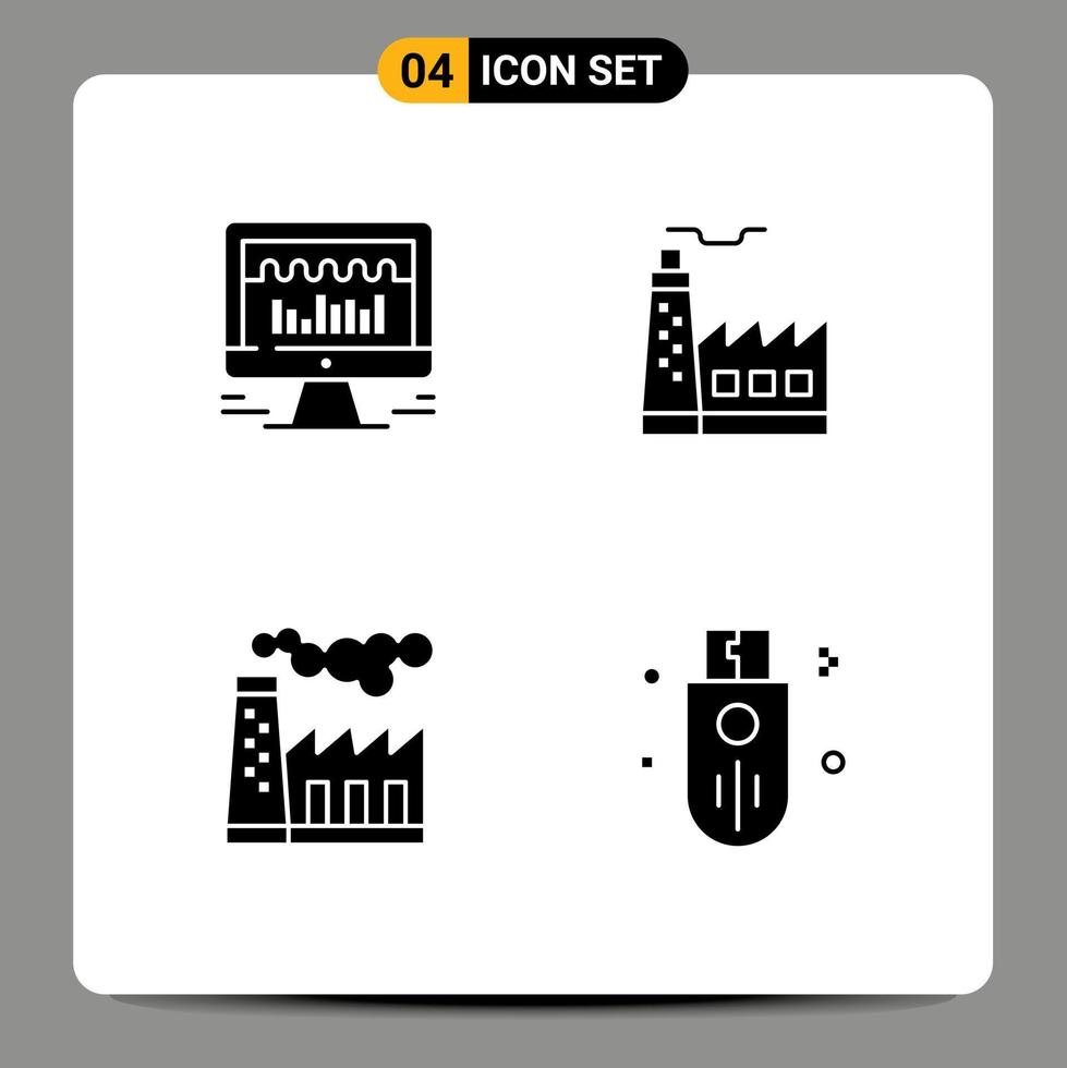 fast glyf packa av universell symboler av dator förorening Graf konstruktion rök redigerbar vektor design element