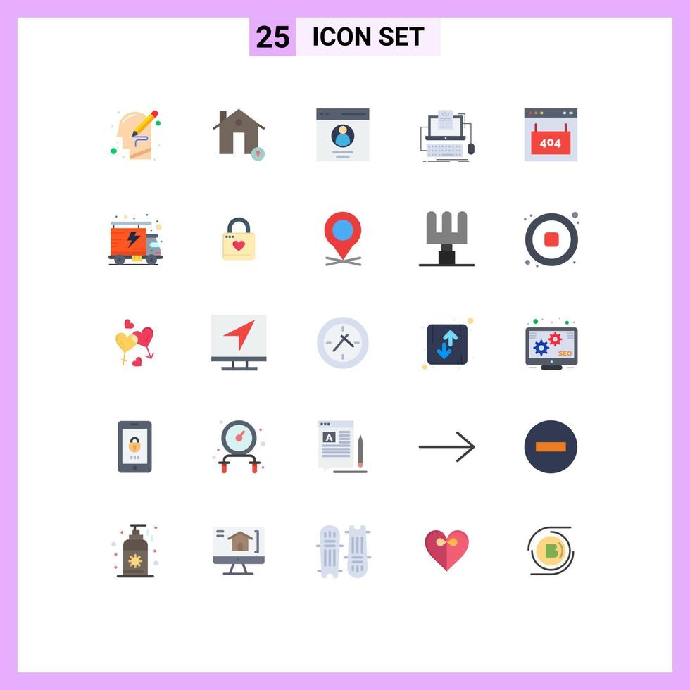 Piktogrammsatz aus 25 einfachen flachen Farben von Monoblock-Codierungsstandortcode-Profil editierbaren Vektordesign-Elementen vektor