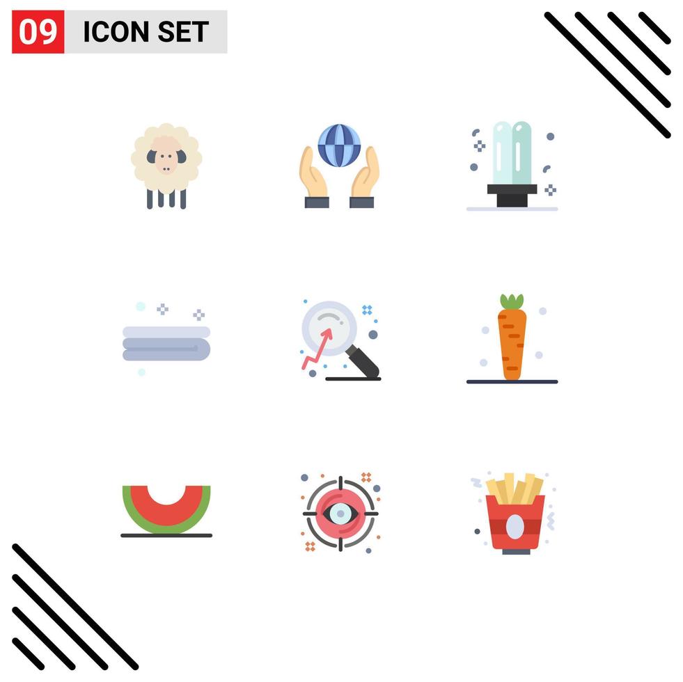 9 kreativ ikoner modern tecken och symboler av marknadsföra handduk Glödlampa rengöring ljus redigerbar vektor design element